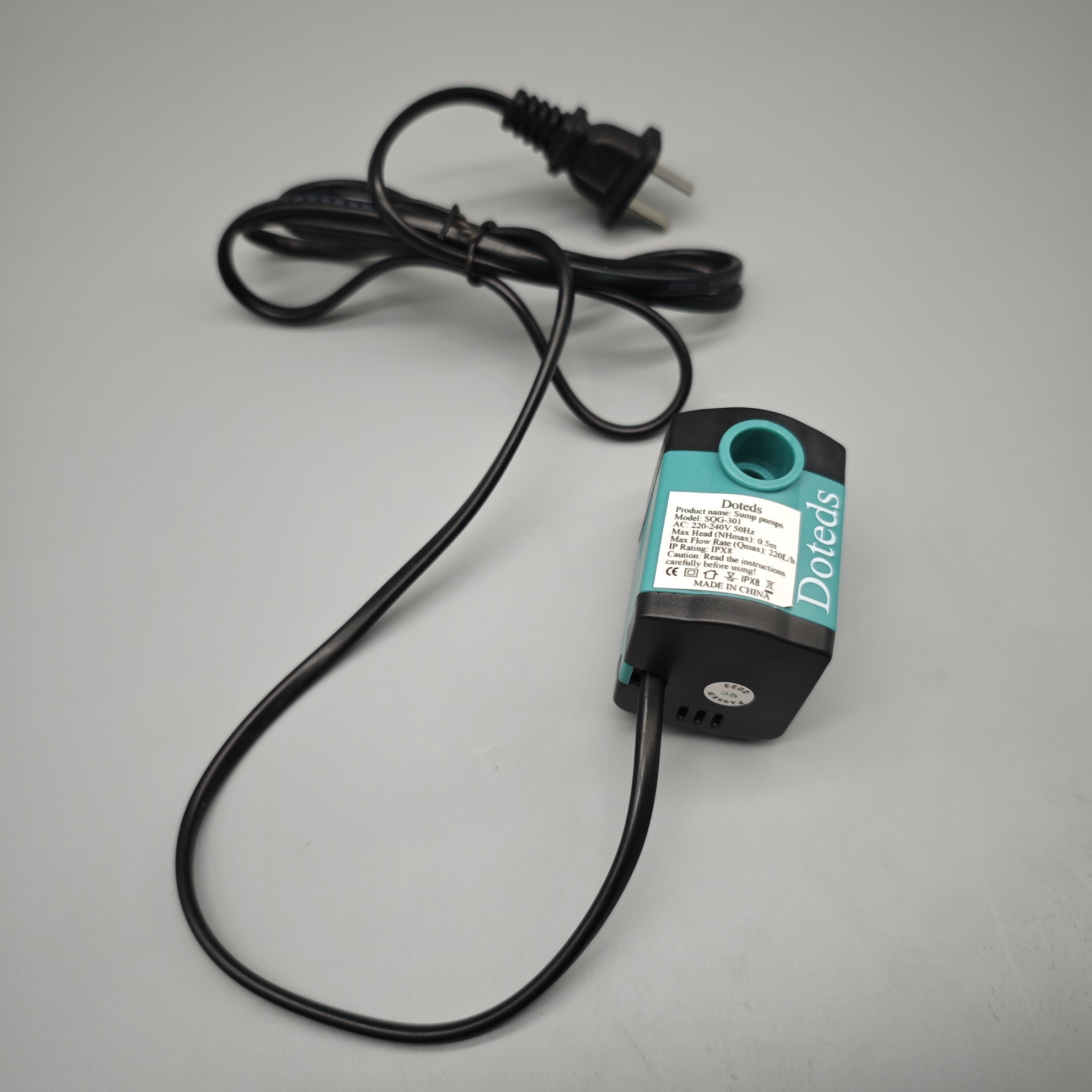 Doteds Sump Pump – SQG-301, 220-240V AC, 50Hz, Max Head 0.5m, Max Flow 22L/h, IPX8 Waterproof Rating